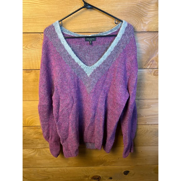 Rag & Bone New York V-Neck Jonie Purple Alpaca Wool Blend Sweater Women's Size S - Picture 1 of 9